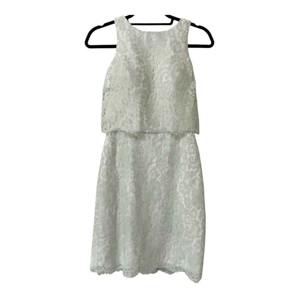 Christina Wu 22696 Faux 2 Piece Feminine Mint Green Sleeveless‎ Lace Size 4